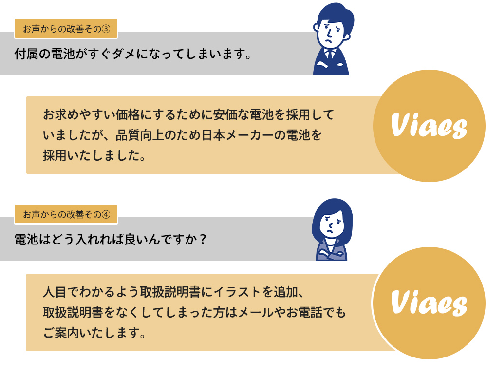 viaesおしり洗浄器はお客様の声を参考にバージョンアップしています。